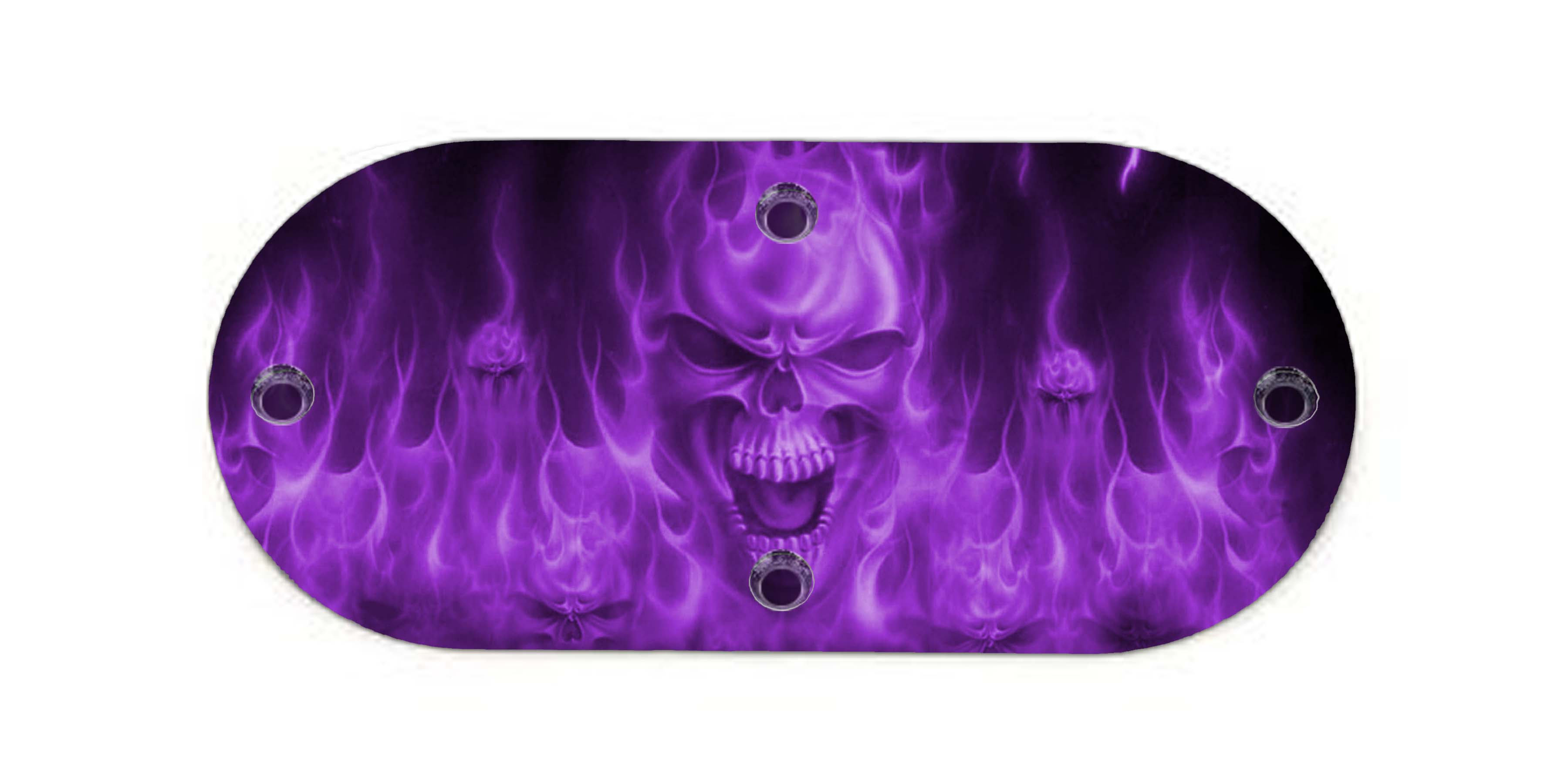 Custom Oval Inspection Cover - Purple Flame Skull